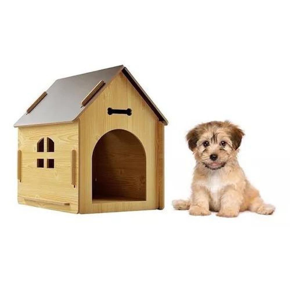 GENERICO - Casita de madera para perro mascota 57x44x57 cm café