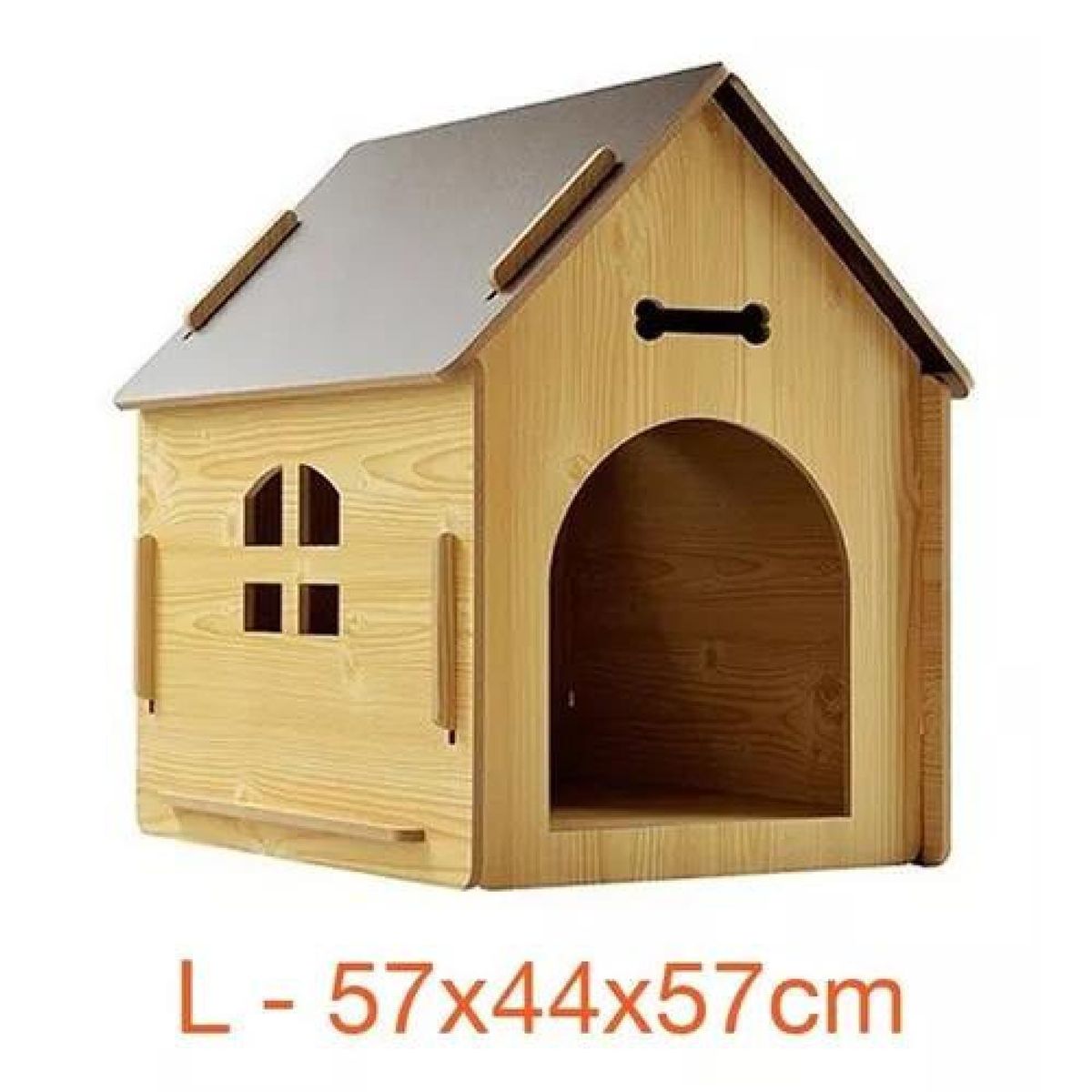 GENERICO - Casita de madera para perro mascota 57x44x57 cm café