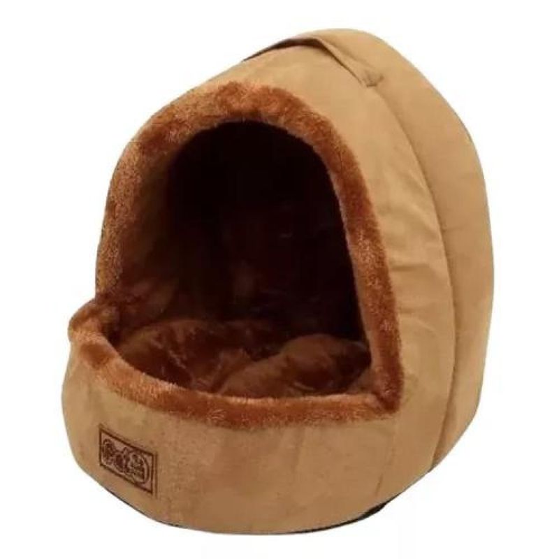 GENERICO - Cama para mascotas iglú felpa suave L café