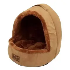 GENERICO - Cama para mascotas iglú felpa suave L café