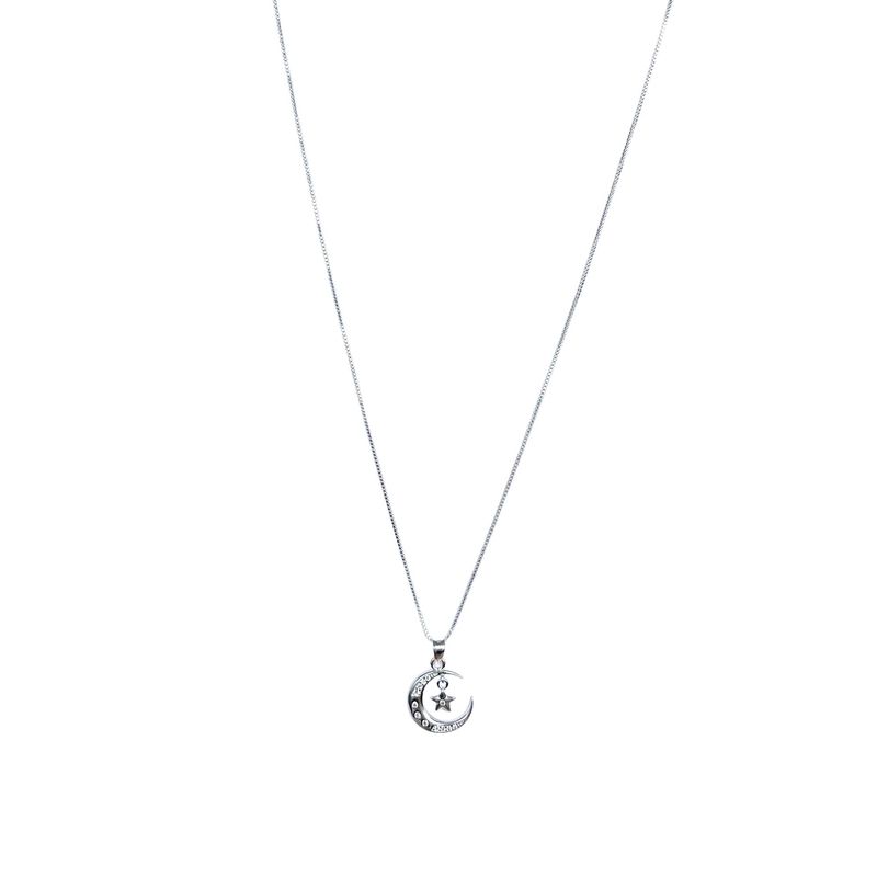 ANDREA COGGIOLA JOYAS - Collar Luna Estrella Circón Blanco Plata Fina 925