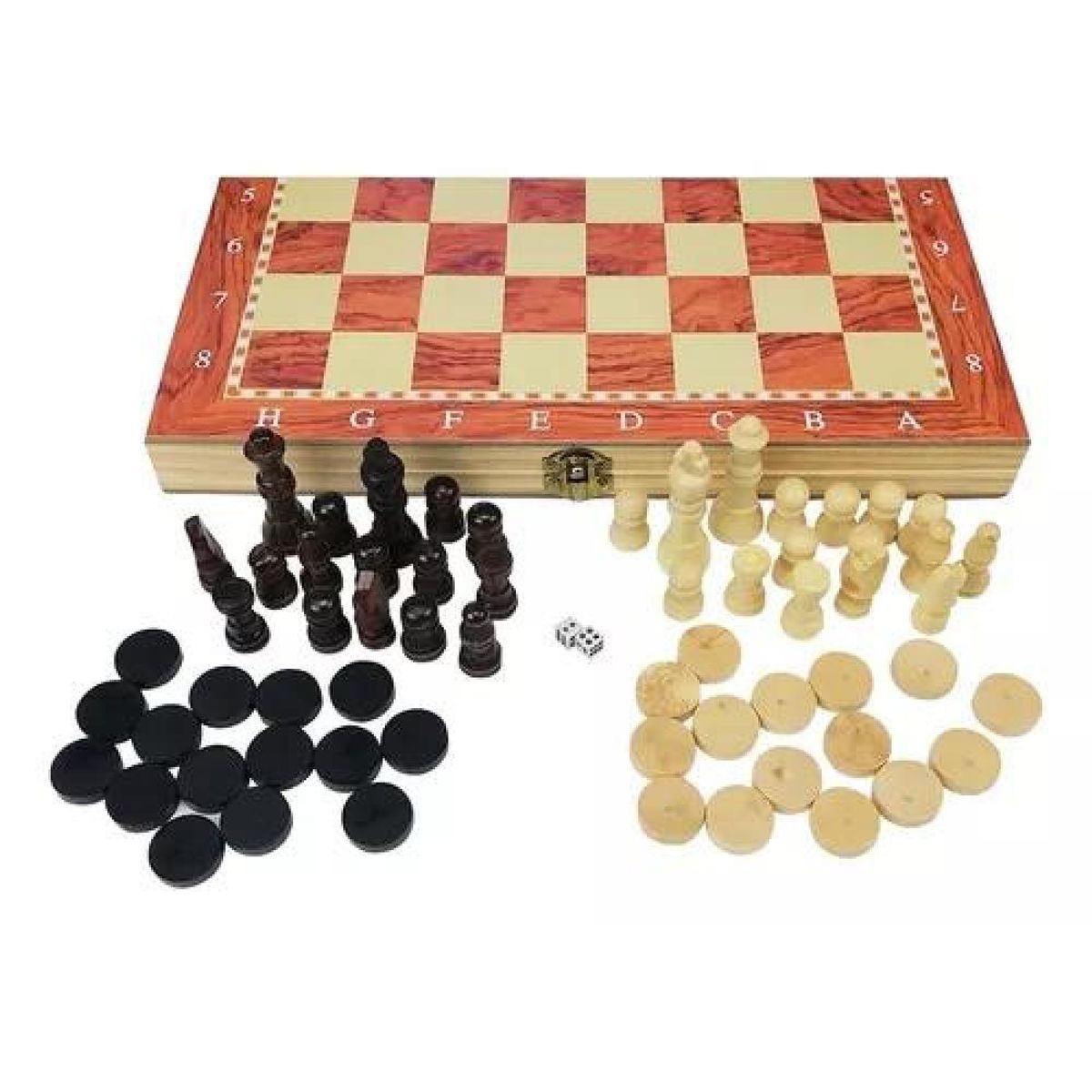 GENERICO - Tablero de ajedrez damas y backgammon 3 en 1 de madera 29 cm