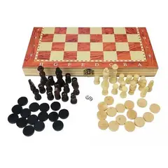 GENERICO - Tablero de ajedrez damas y backgammon 3 en 1 de madera 29 cm