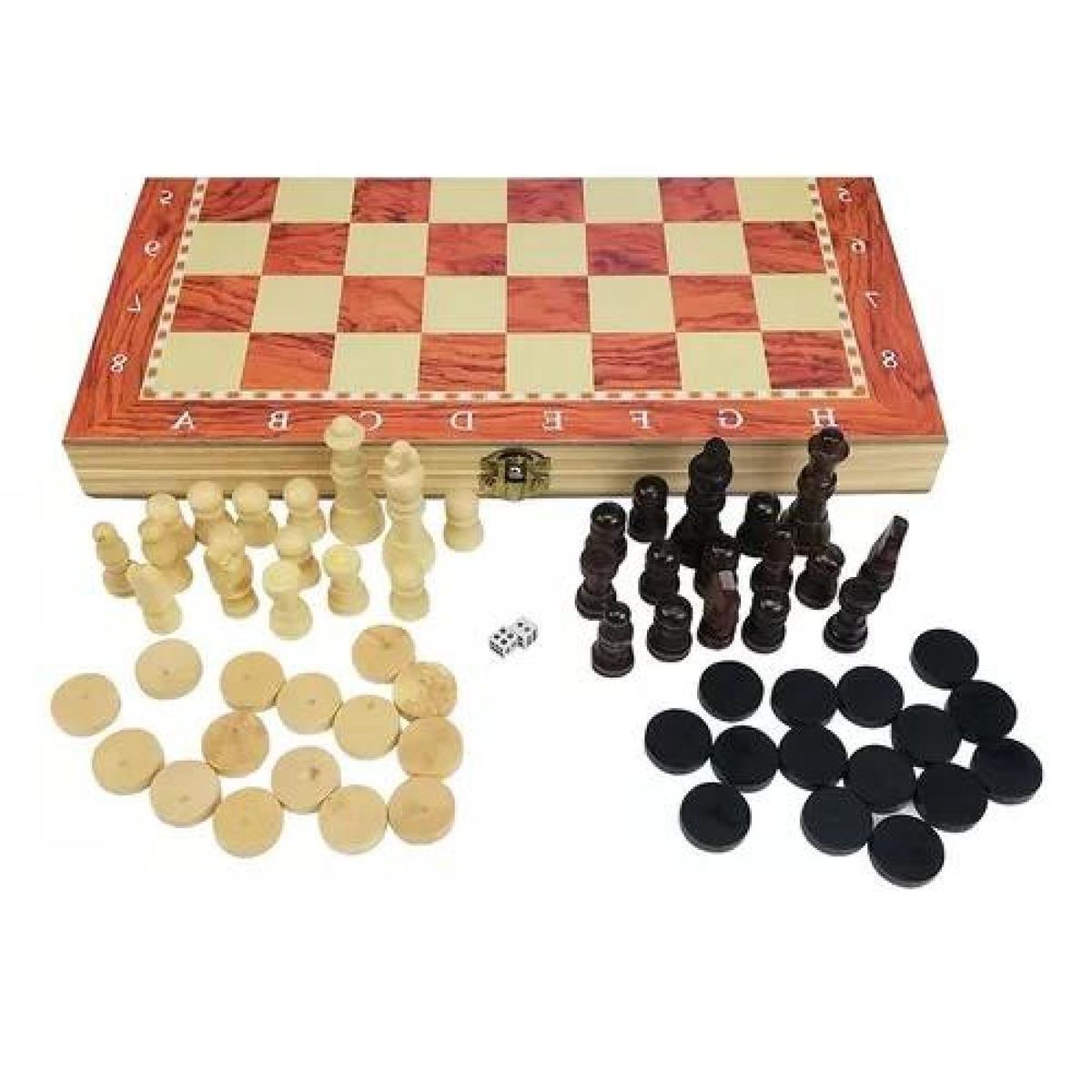 GENERICO - Tablero de ajedrez damas y backgammon 3 en 1 de madera 29 cm
