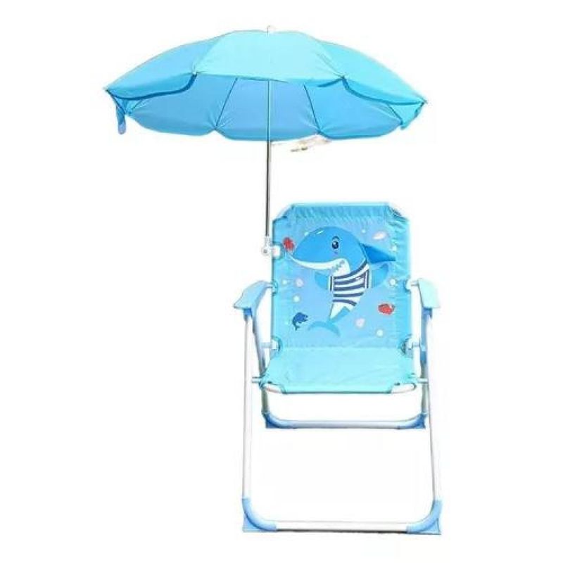GENERICO - Silla plegable para camping animales niños con sombrilla azul