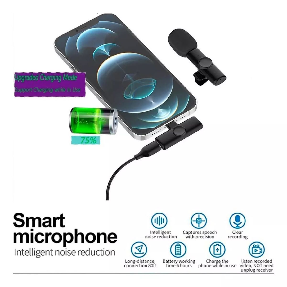 GENERICO - Micrófono Inalámbrico Solapa Lavalier Para iPhone Lightning