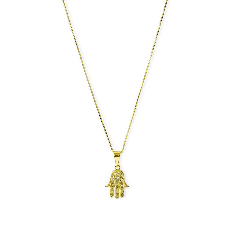 Collar Mano Fatima Circon Blanco Enchapado Oro 18K Dorado TALLA UNICA
