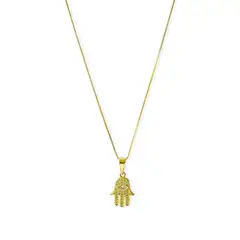 ANDREA COGGIOLA JOYAS - Collar Mano Fátima Circón Blanco Enchapado Oro 18K
