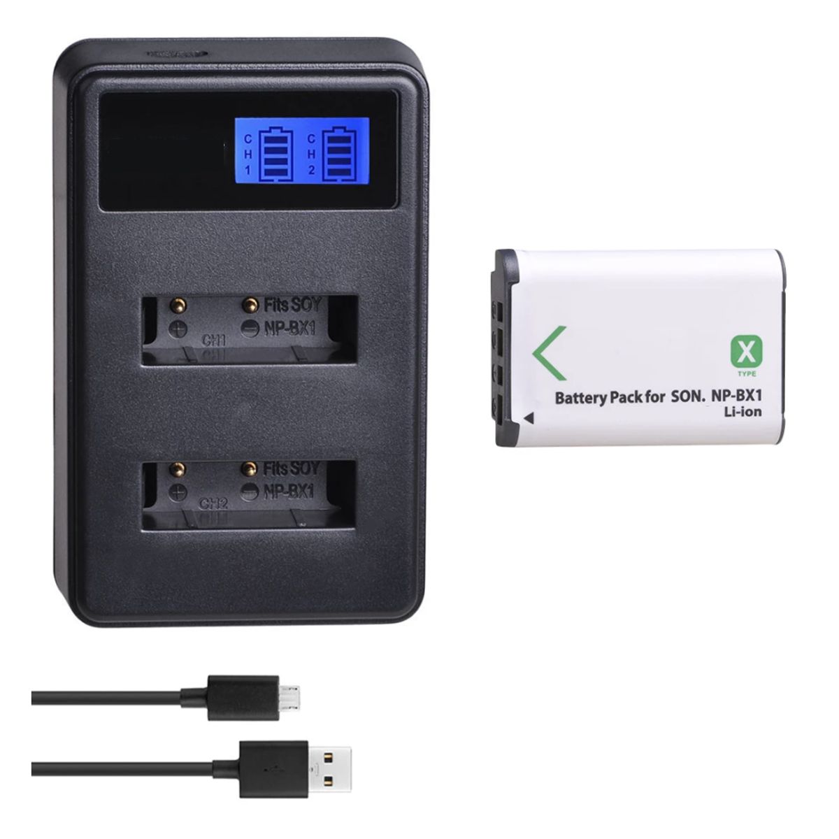 GENERICO - BATERÍA NP-BX1 + CARGADOR DOBLE BC-CSXB ALTERNATIVO SONY