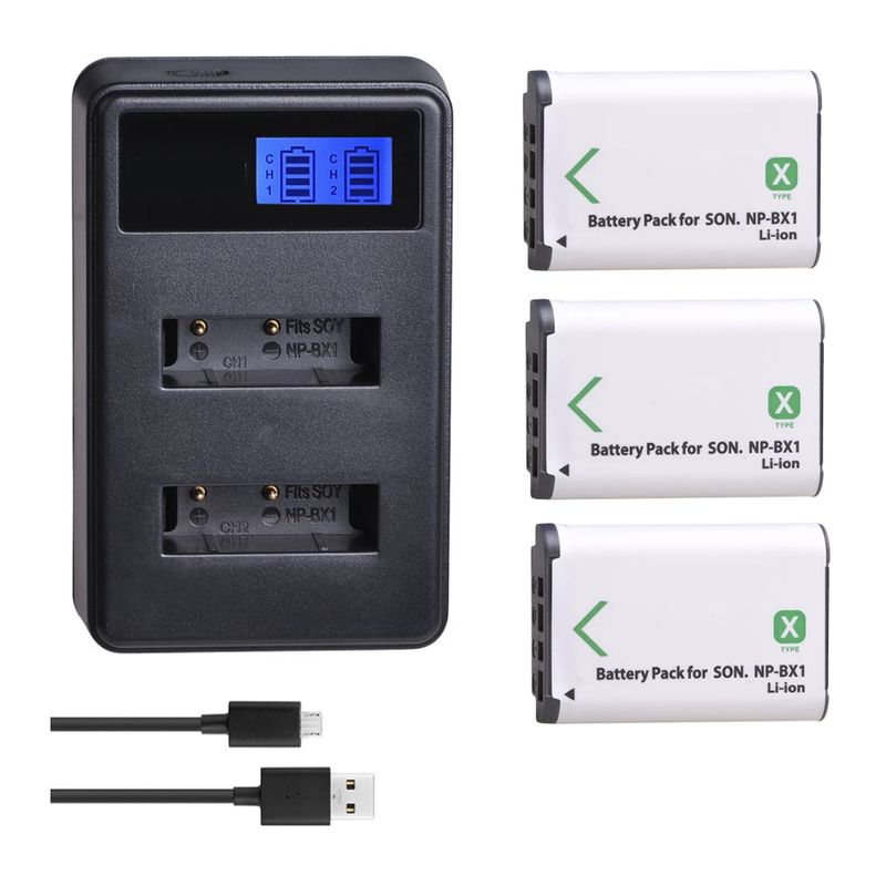 GENERICO - 3 BATERÍAS NP-BX1 + CARGADOR DOBLE BC-CSXB ALTERNATIVO SONY