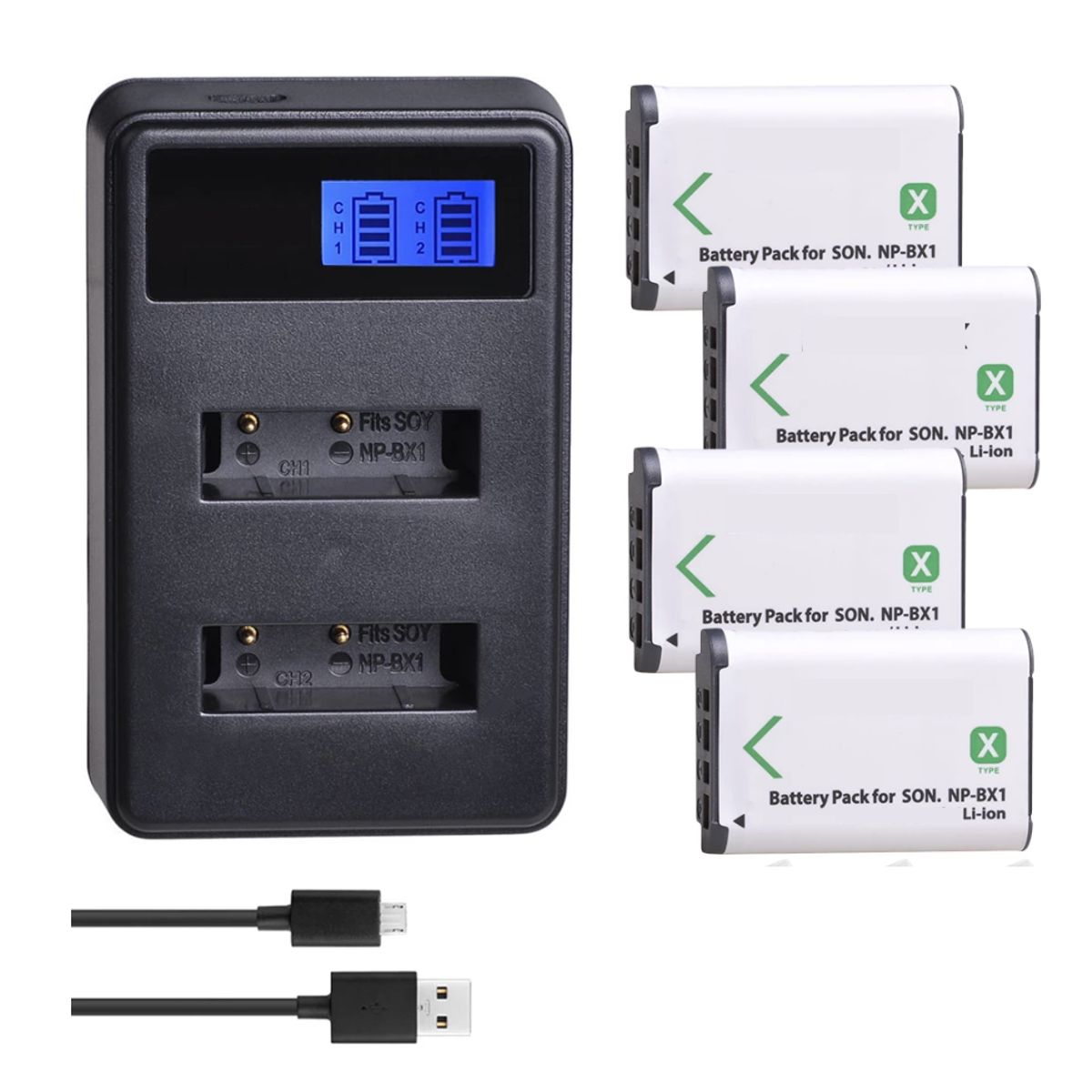 GENERICO - 4 BATERÍAS NP-BX1 + CARGADOR DOBLE BC-CSXB ALTERNATIVO SONY