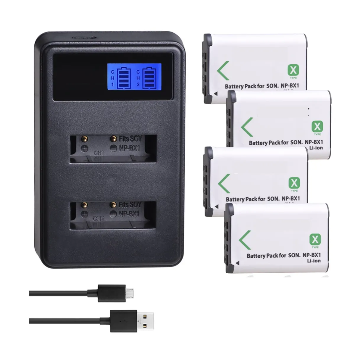GENERICO - 4 BATERÍAS NP-BX1 + CARGADOR DOBLE BC-CSXB ALTERNATIVO SONY