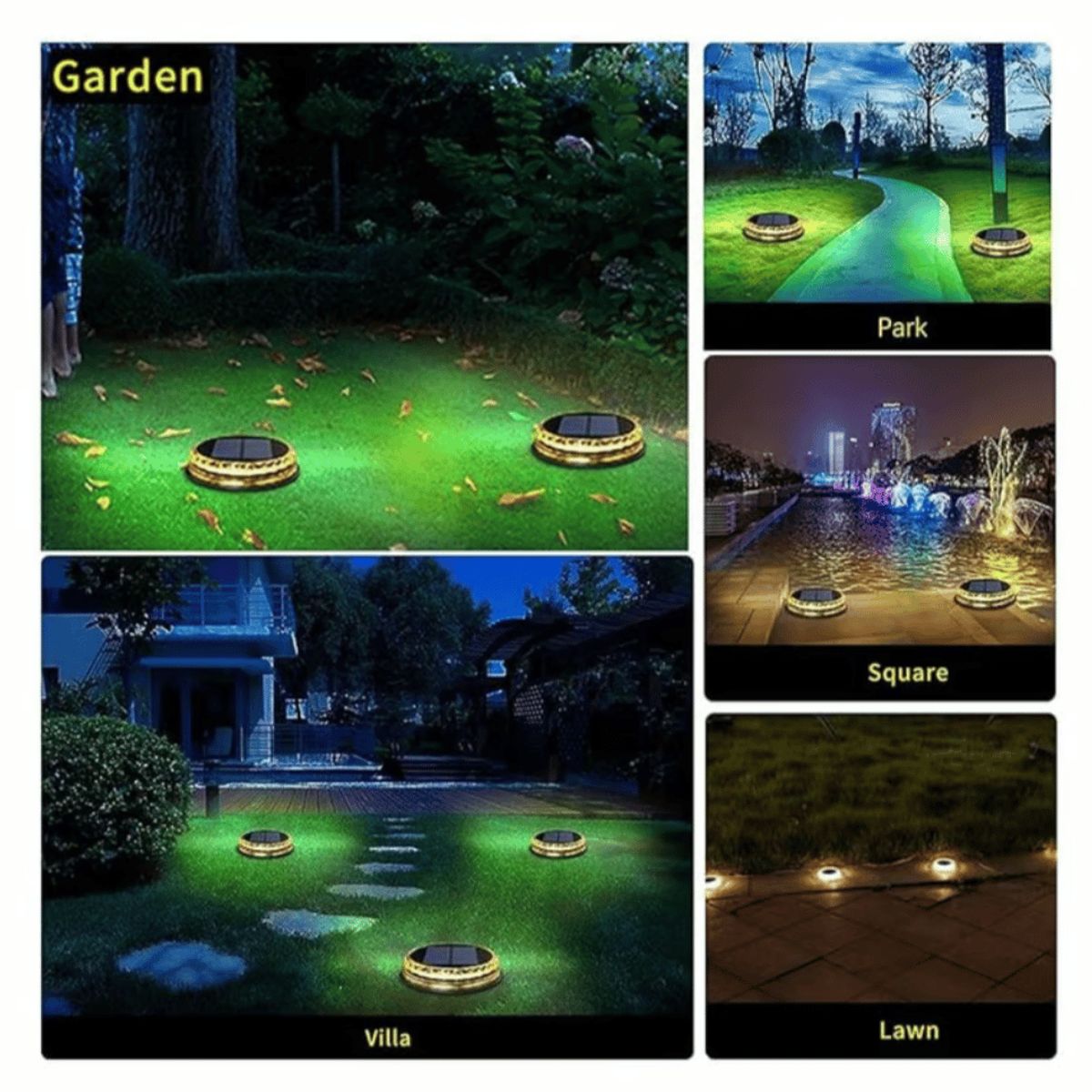 GENERICO - Pack 5 Lampara Disco Solar Impermeable Estaca Jardin Luz Calida