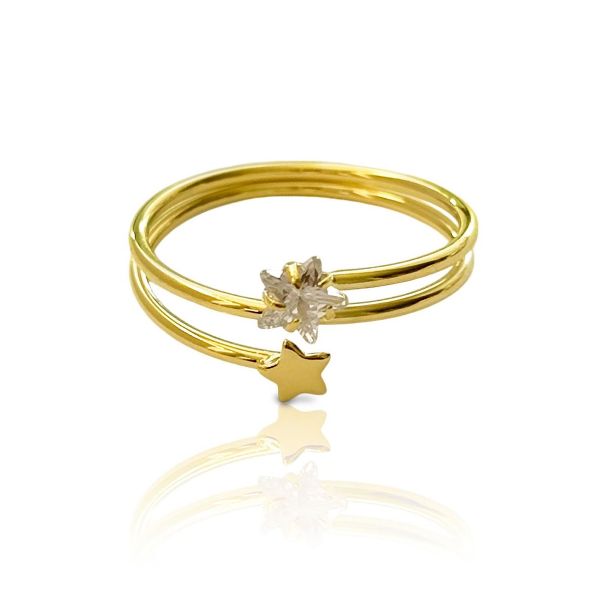 COGGIOLA - Anillo 2 Estrellas Circón Enchapado Oro 18K