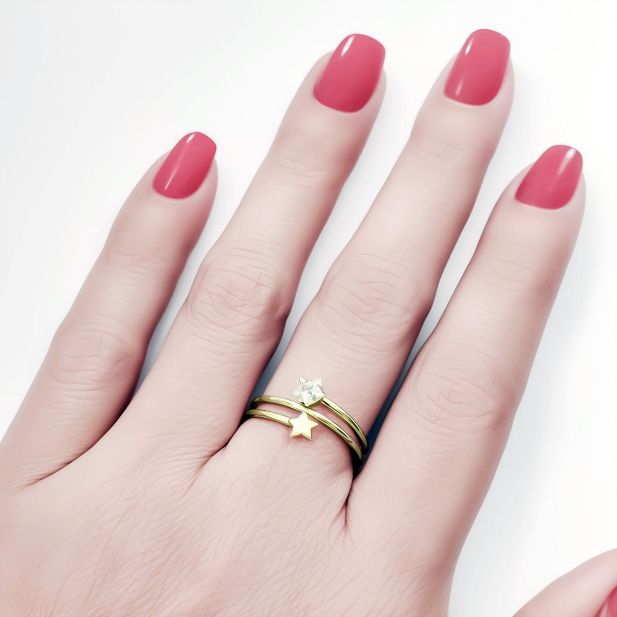 COGGIOLA - Anillo 2 Estrellas Circón Enchapado Oro 18K