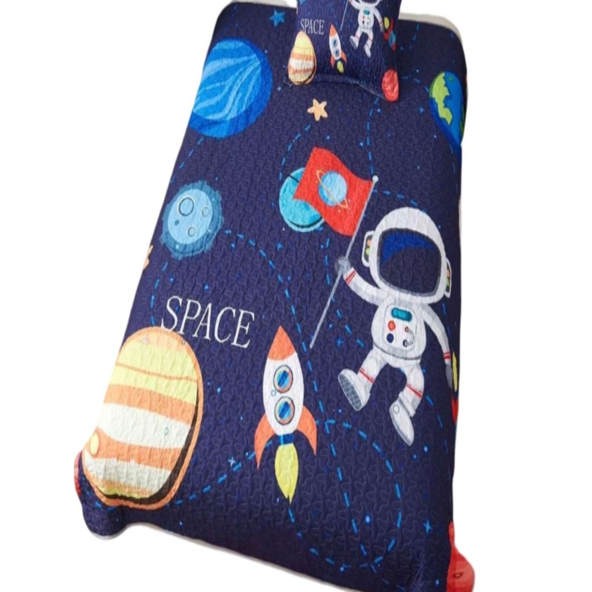 GENERICO - CUBRECAMA DE VERANO PLAZA Y MEDIA CON DISEÑO DE ASTRONAUTA.