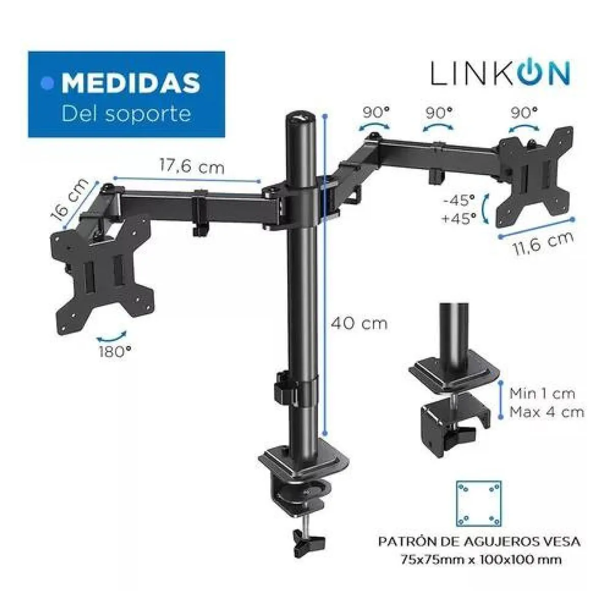GENERICO - Brazo soporte doble para 2 monitores en base de escritorio