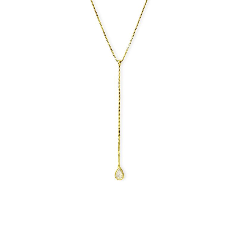 ANDREA COGGIOLA JOYAS - Collar Corbatero Gota Circón Enchapado Oro 18K
