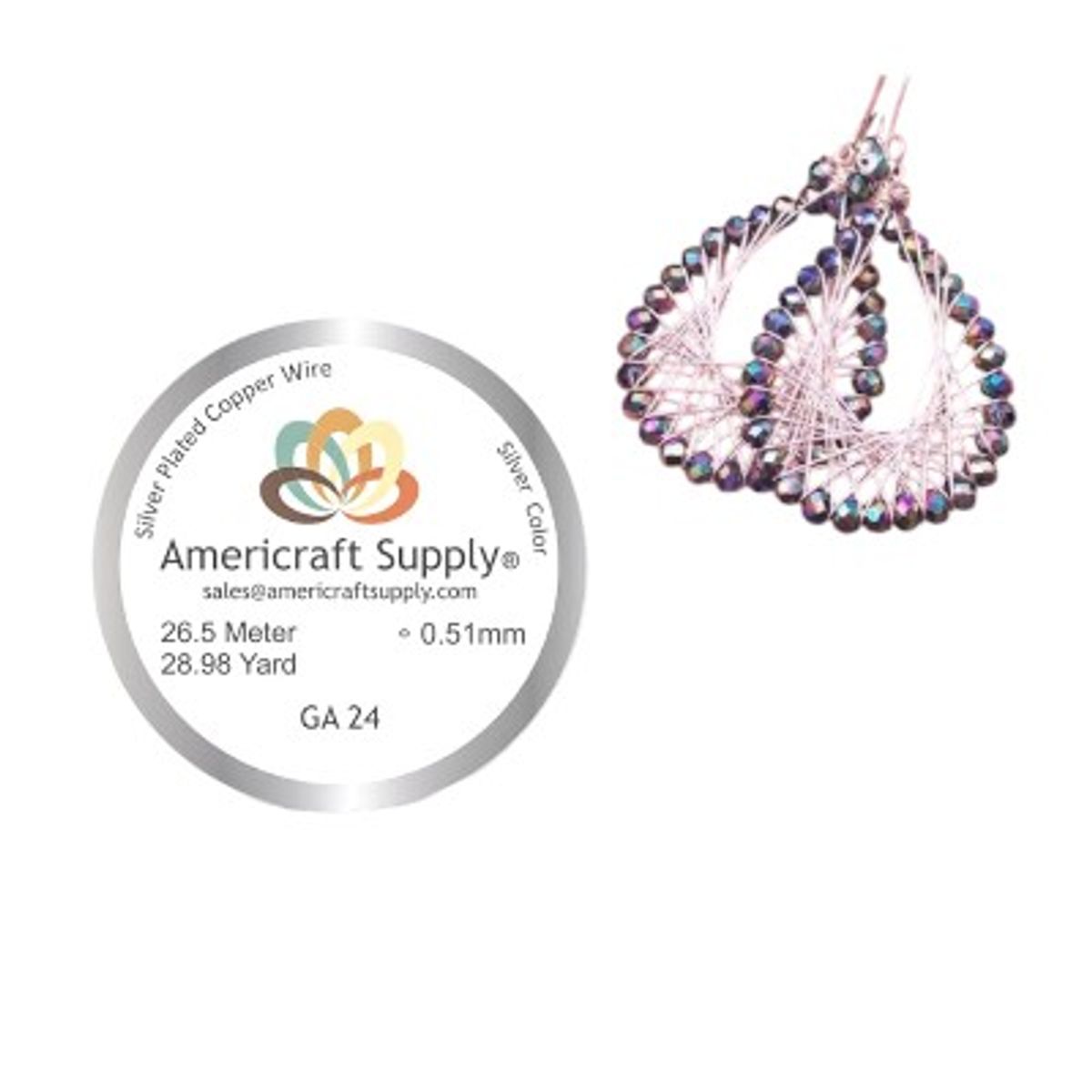 A - Alambre Para Bisutería Americraft Supply Calibre 24 - Plateado