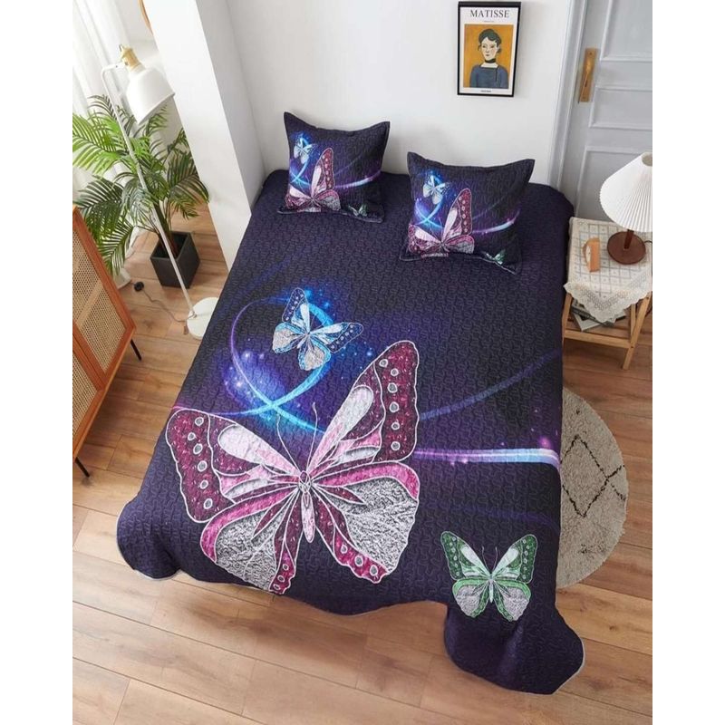 GENERICO - cubrecama quilt 2 plazas de mariposa