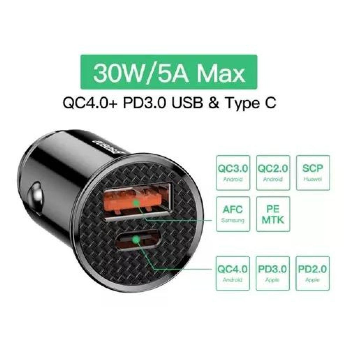 GENERICO - Cargador USB para automóvil 30W