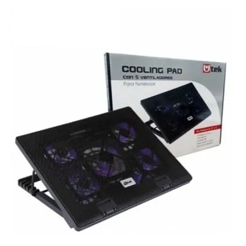 UTEK - VENTILADOR PARA NOTEBOOK, AJUSTABLE EN ALTURA, 1 USB LIBRE. NEGRO