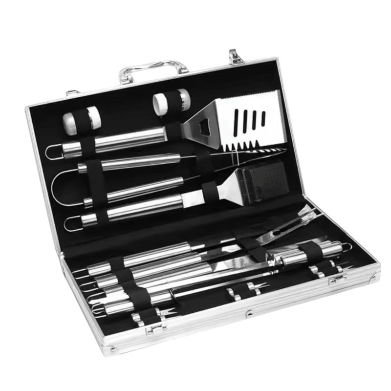 GENERICO - Set Parrillero Asado 18 Pcs Kit Accesorios Parrilla Barbacoa Aluminio