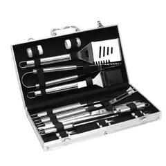 GENERICO - Set Parrillero Asado 18 Pcs Kit Accesorios Parrilla Barbacoa Aluminio