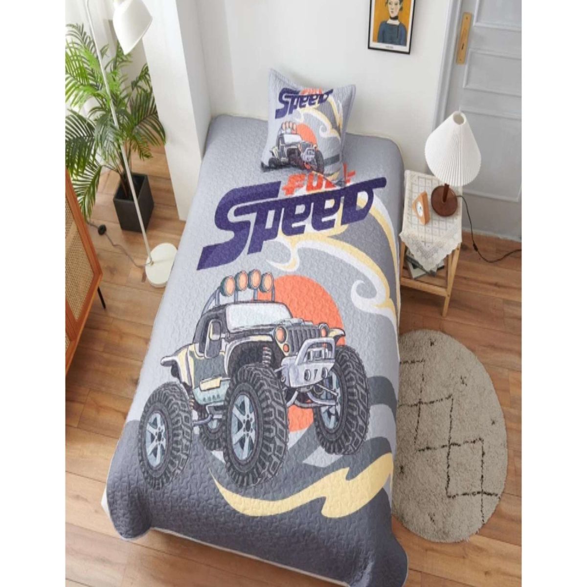 GENERICO - CUBRECAMA DE VERANO PLAZA Y MEDIA CON DISEÑO DE AUTOS.