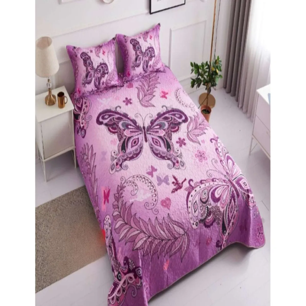 GENERICO - cubrecama 2 plazas de mariposa quilt