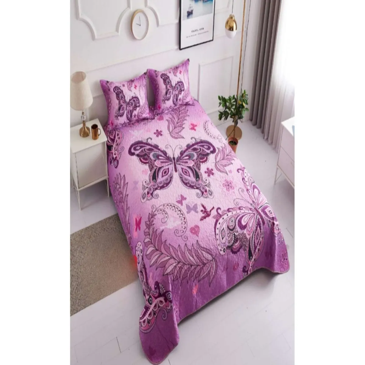 GENERICO - cubrecama 2 plazas de mariposa quilt