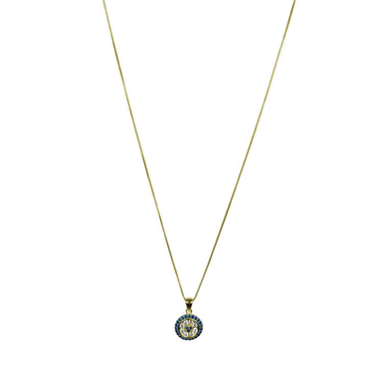 Collar Redondo Circon Azul Blanco Enchapado Oro 18K Dorado TALLA UNICA