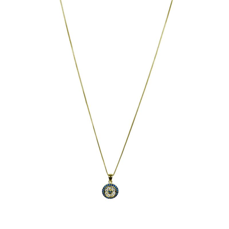 ANDREA COGGIOLA JOYAS - Collar Redondo Circón Azul Blanco Enchapado Oro 18K