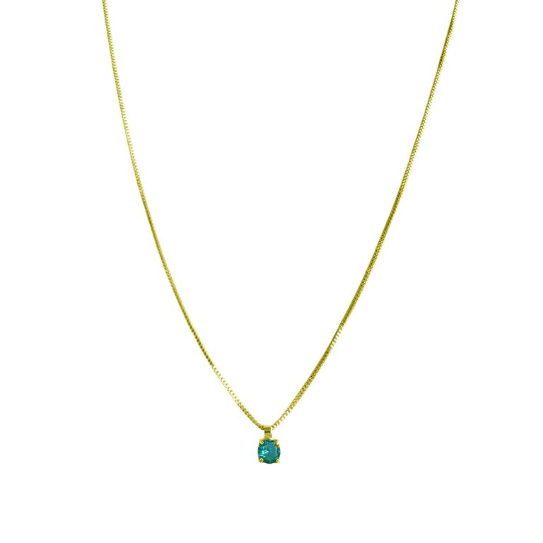 Collar Punto De Luz Cuadrado Celeste 4mm Enchapado Oro 18K Dorado TALLA UNICA