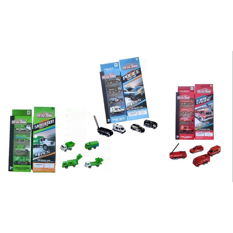GENERICO - TRIPACK SET DE AUTOS METALICOS POLICIA BOMBERO Y BASURA
