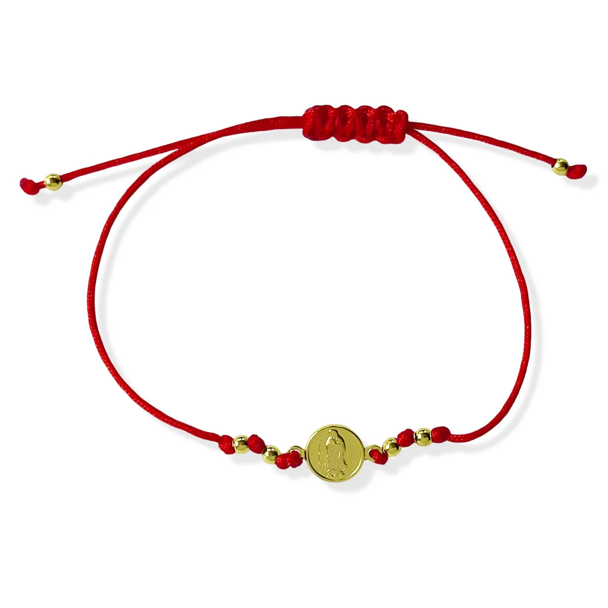 COGGIOLA - Pulsera Virgen Guadalupe Cordón Rojo  Enchapado Oro 18K