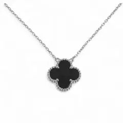 AMBAR - Cadena Clover Onix Trébol Plateado