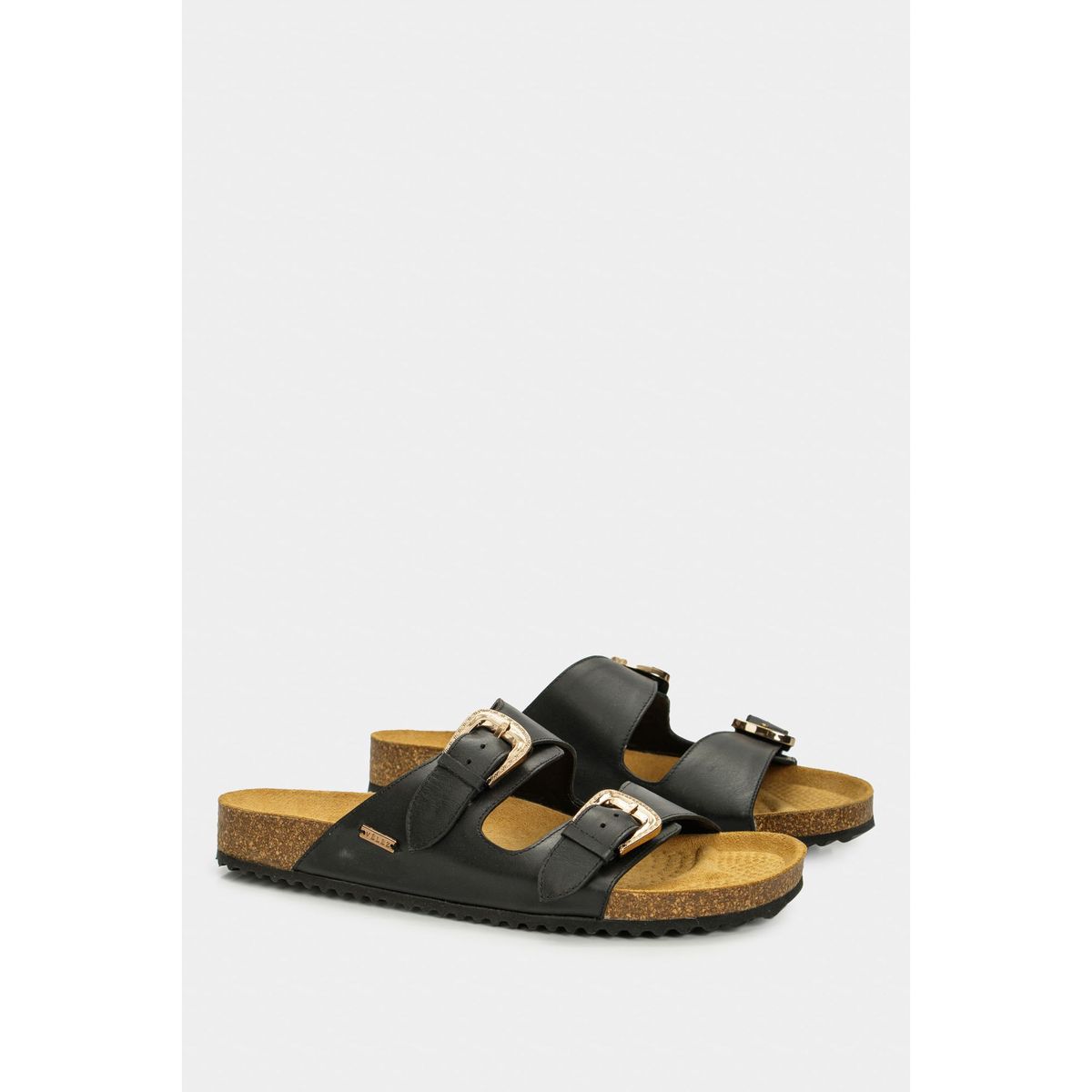 VELEZ - Vélez Sandalia Plana Pilos De Cuero Mujer Suela Corcho Negro