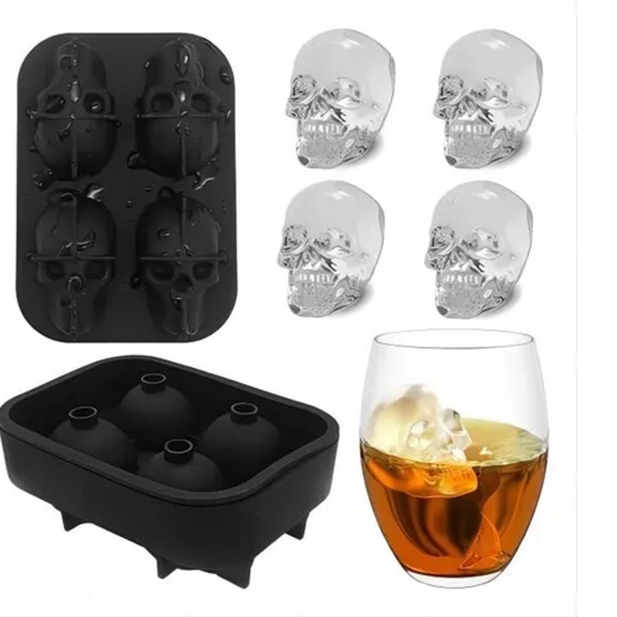 GENERICO - Cubeta De Hielo Silicona Calavera Whisky Tragos Coctel