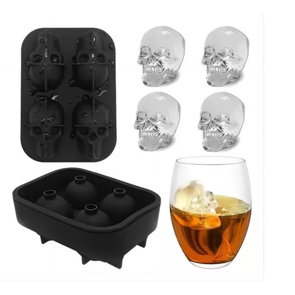 GENERICO - Cubeta De Hielo Silicona Calavera Whisky Tragos Coctel