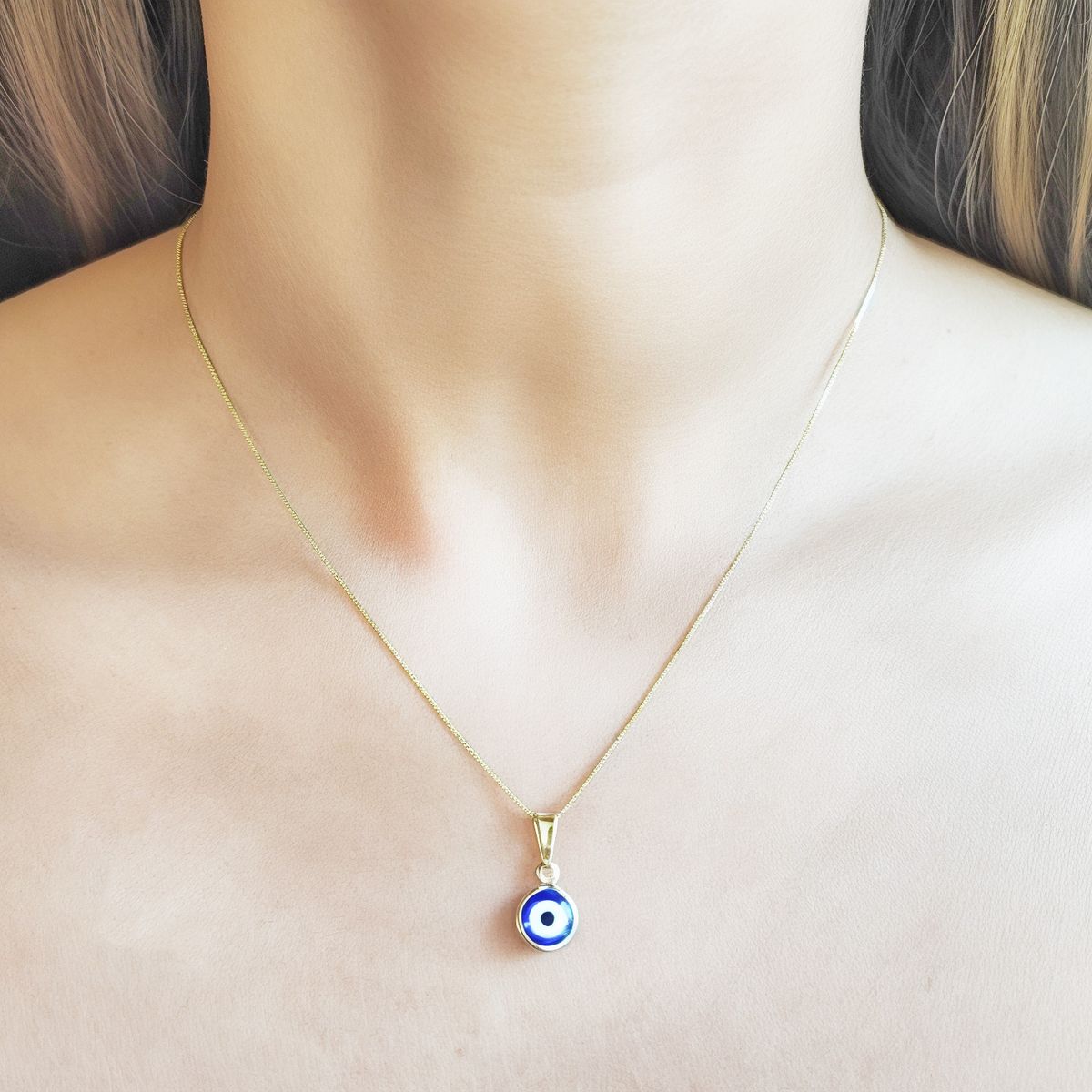 COGGIOLA - Collar Ojo Turco Cristal Azul Enchapado Oro 18K