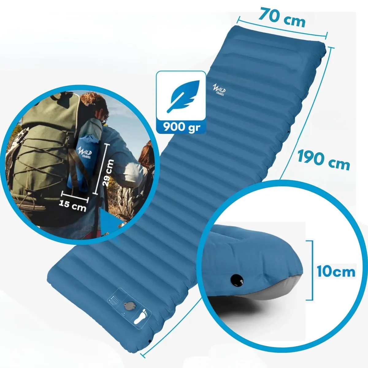 WILD TRAVEL - Colchoneta Inflable Trekking Ultraligera TrailMat WildTravel