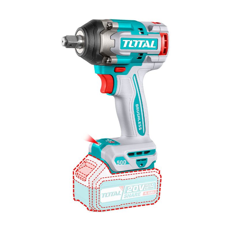 TOTAL TOOLS - Llave de Impacto Brushless Industrial 12 Pulgadas 500nm + Dados TOTAL