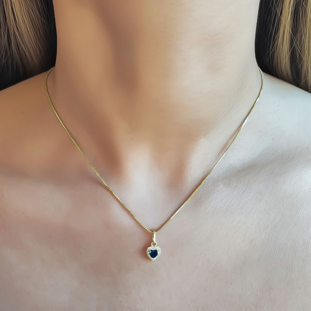 ANDREA COGGIOLA JOYAS - Collar Circón Corazón Azul Lady Enchapado Oro 18K