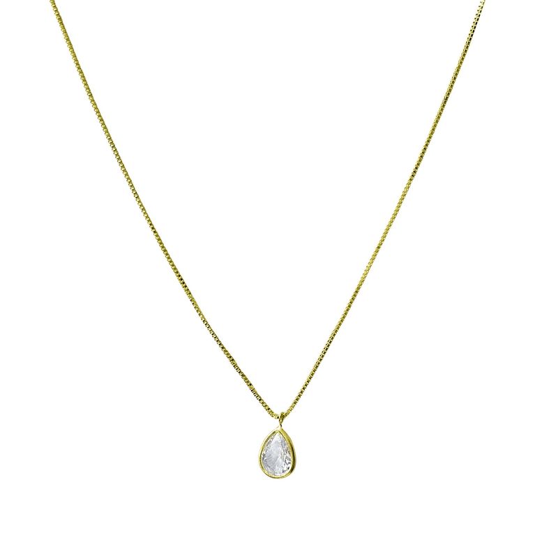 ANDREA COGGIOLA JOYAS - Collar Gota Circón Blanco Enchapado Oro 18K
