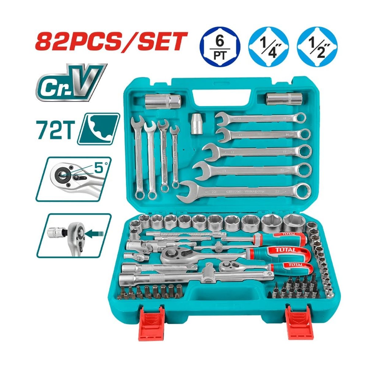 TOTAL TOOLS - Set de dados 1/4 - 1/2 82 piezas Total