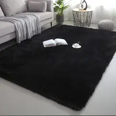 GENERICO - ALFOMBRA NEGRA PELUDA 180x200  SUAVE ANTIDEZLIZANTE Tf