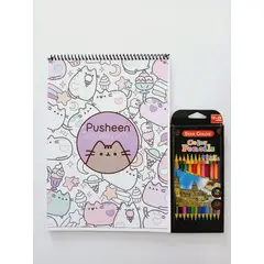 GENERICO - Croquera/Libro para colorear pusheen + 24 lápices de colores