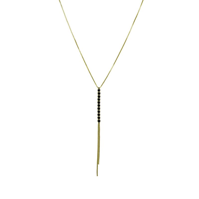 ANDREA COGGIOLA JOYAS - Collar Corbatero Barra Circón Negro Colgante Enchapado Oro 18K