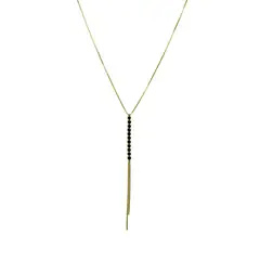 ANDREA COGGIOLA JOYAS - Collar Corbatero Barra Circón Negro Colgante Enchapado Oro 18K